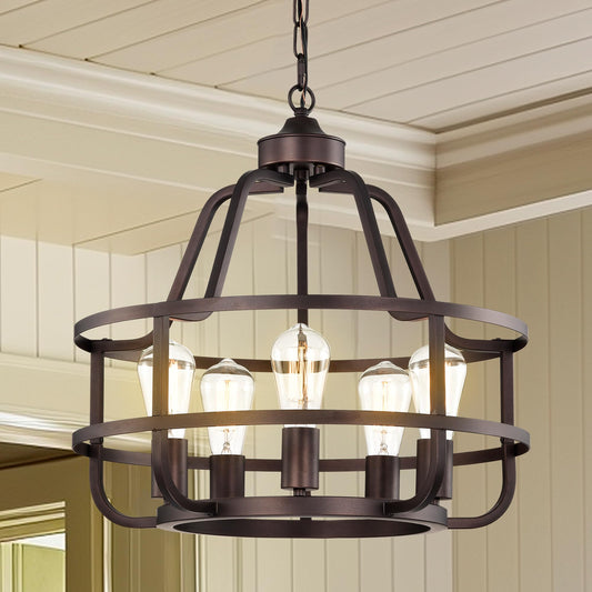 winsmart 20in Oil Rubbed Bronze Chandelier, 5-Light Metal Farmhouse Fixture, Model WSP30076RB-5