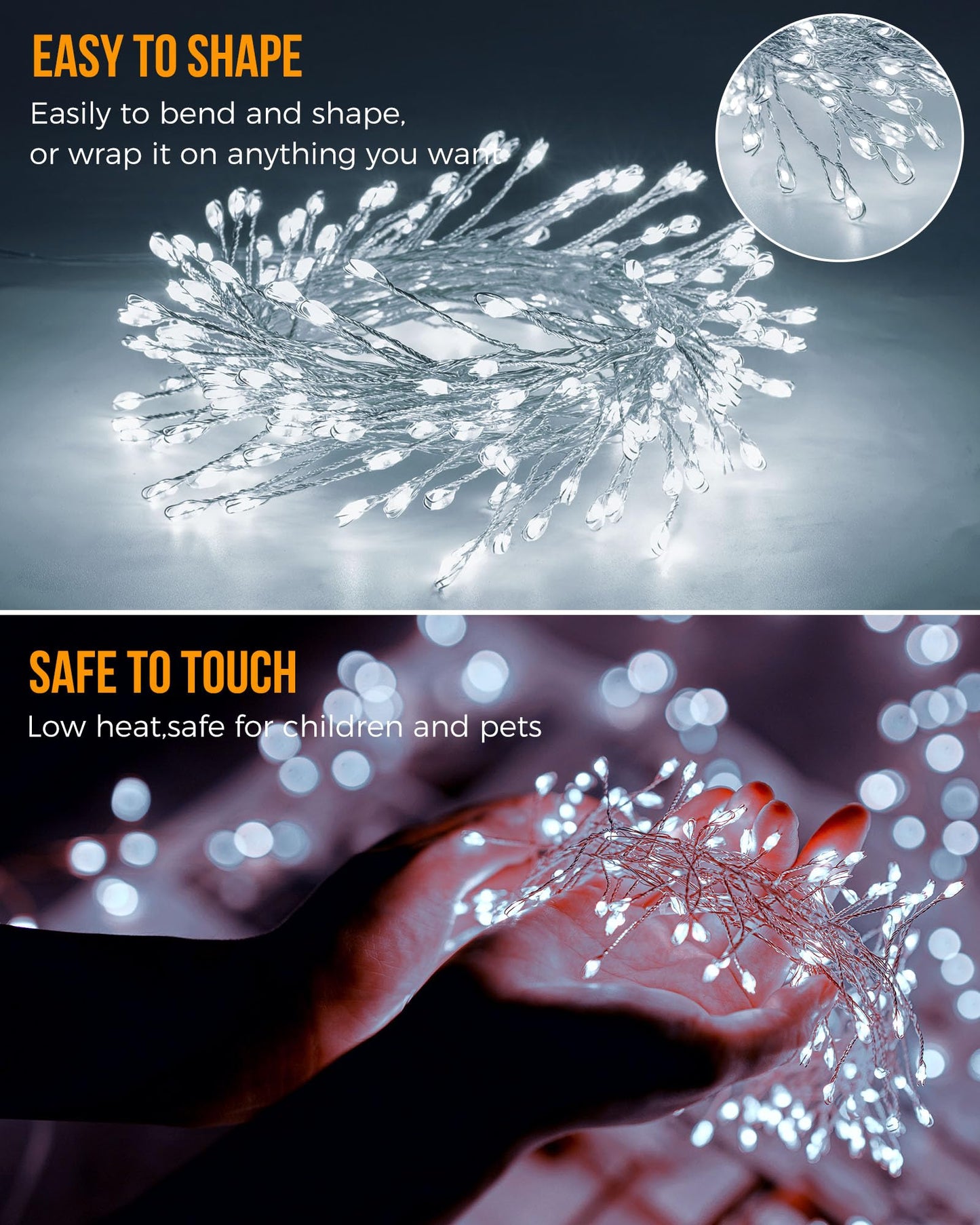 Brightown Fairy Lights, 240LED Twinkle String Lights, 20 FT, Waterproof, Pure White, 2 Pack, Copper Material